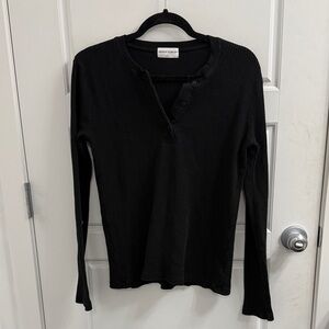 Aritzia Denim Forum Black Long Sleeve Waffle Knit Henley Top Size Small